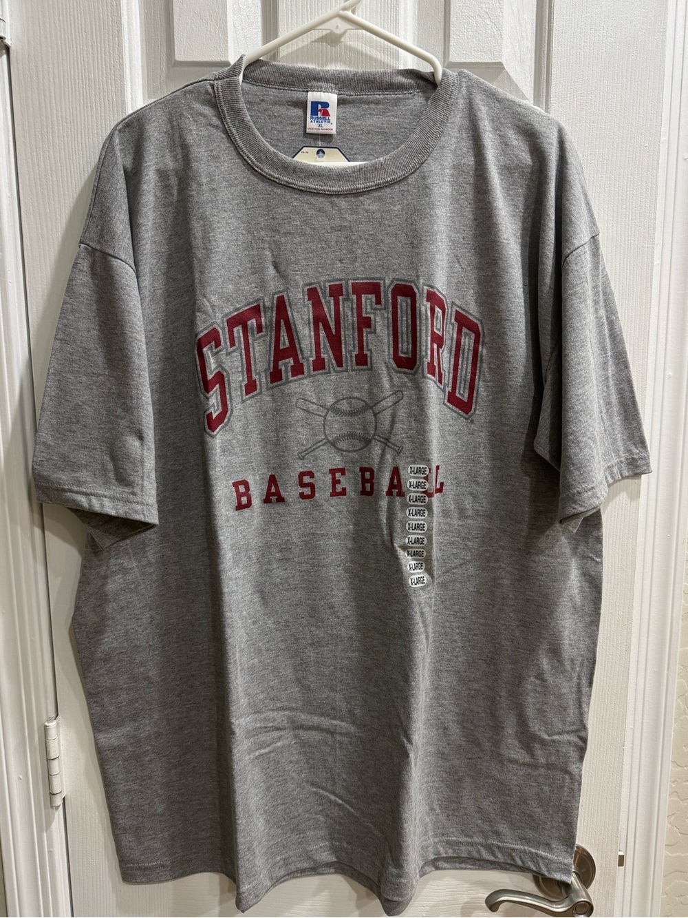 Russell Athletic Stanford Baseball T-Shirt Gray XL NWT Vintage Style Deadstock - Picture 3 of 5